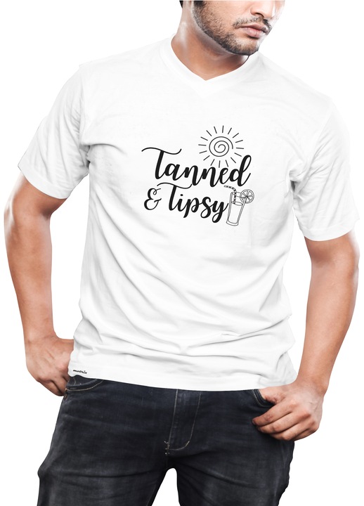 Tricou barbati, Motrix, V-neck - Tanned and Tipsy, Alb