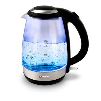 Fierbator Alpina XEH25218554, capacitate 1.7L, 2200 W, sticla, argintiu-negru