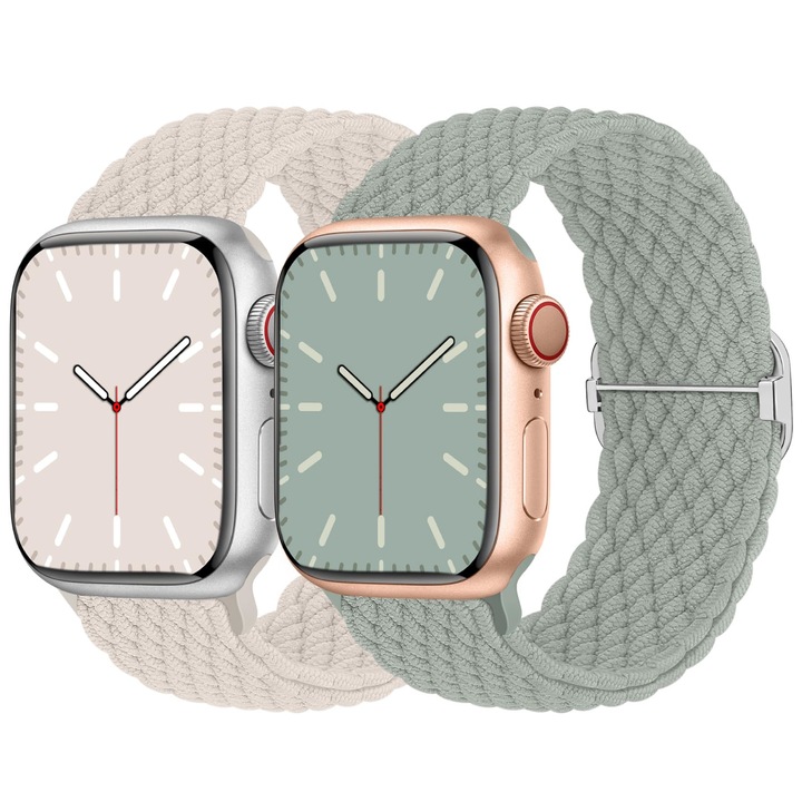 Set 2 curele sport compatibile Apple Watch 11 10 9 8 7 6 5 4 3 2 1, Display 38/40/41/42 mm, Nylon Verde