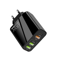 Incarcator Retea 5 Porturi, AHA PRINT®, Fast Charge, 65W Max (putere totala), 3xUSB, 2xType-C, USB QC 3.0, PD 20W, compatibil iPhone, Samsung, Tableta, Negru