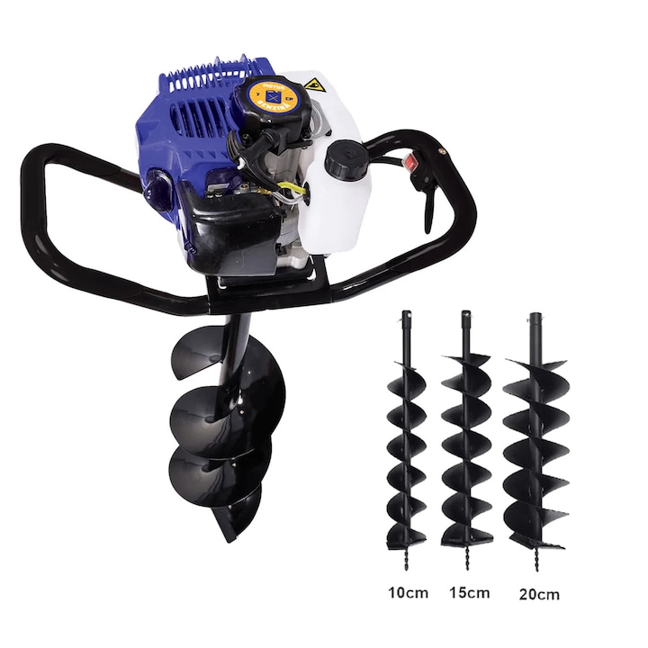 Motoburghiu foreza de pamant Kamrad KMR-520,7CP, 3 burghie incluse 100,150 si 200mm