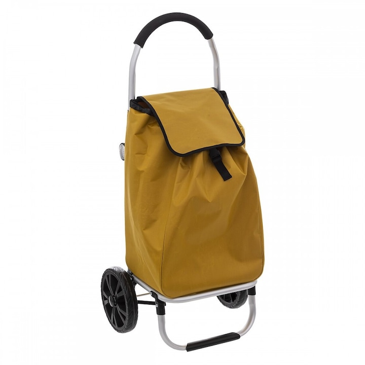 Carucior cumparaturi Orleans, galben, cadru aluminiu, 44.5 x 37 x H 98 cm. 50 litri