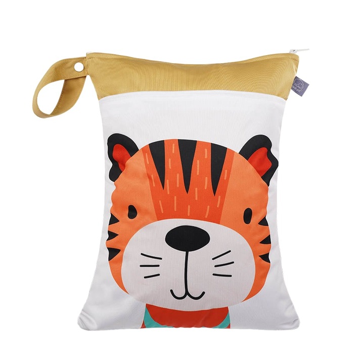 Tecos, multifunkcionális babazsák, poliészter, 30x40 centiméteres méret, tigris mintás, 2 zseb, vízálló belső rész