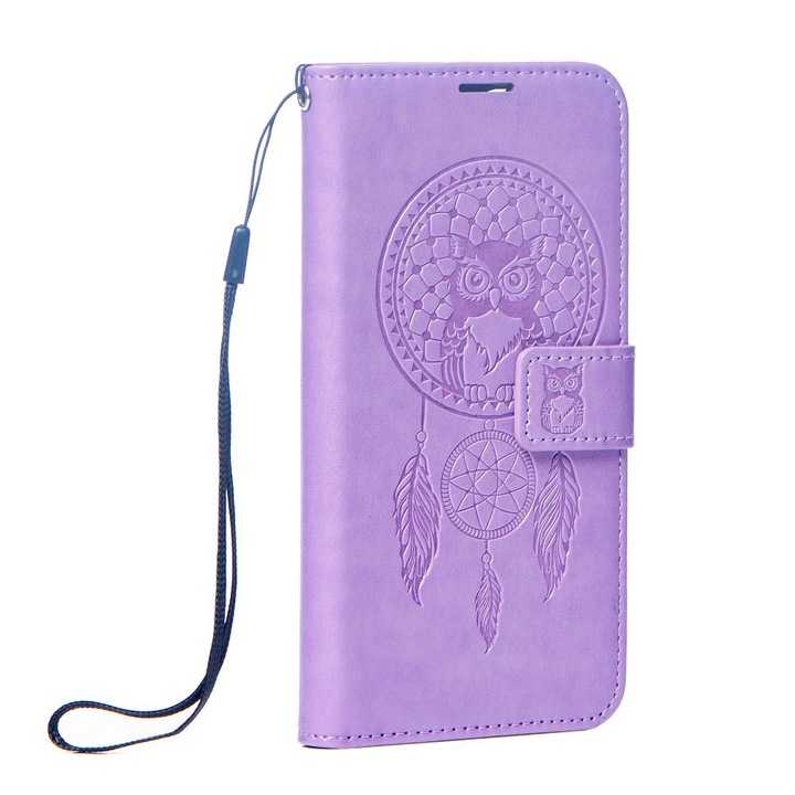 Samsung Galaxy A54 telefon tok, könyvtok, oldalra nyíló tok, mágnesesen záródó, lila, dreamcatcher, SM-A546, Forcell Mezzo