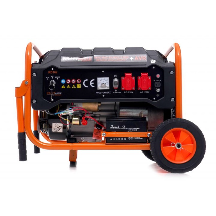 Generator curent 3.5kW 3500W 230V 12V motor benzina 7CP + pornire electrica la cheie + manere si roti (KD162)