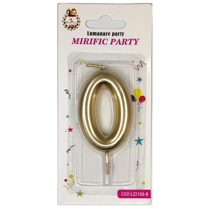 Lumanare tort auriu metalizat, 8 cm, cifra 0