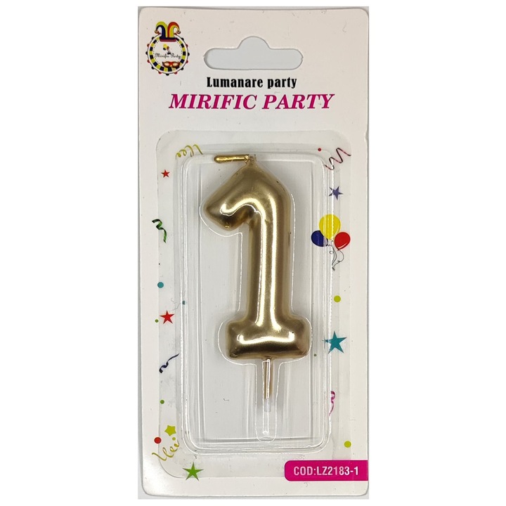 Lumanare tort auriu metalizat 8cm cifra 1