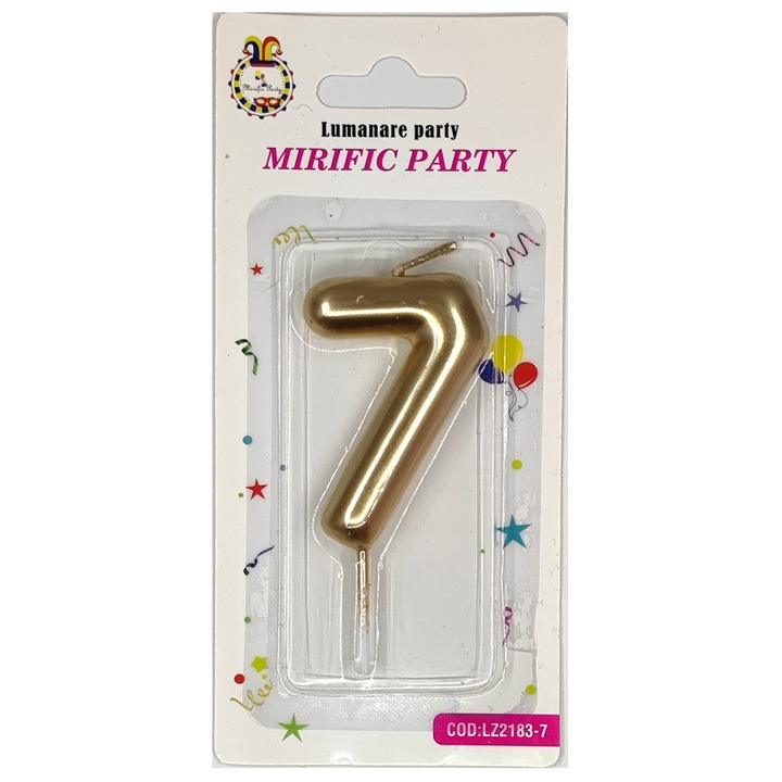 Lumanare tort auriu metalizat, 8 cm, cifra 7
