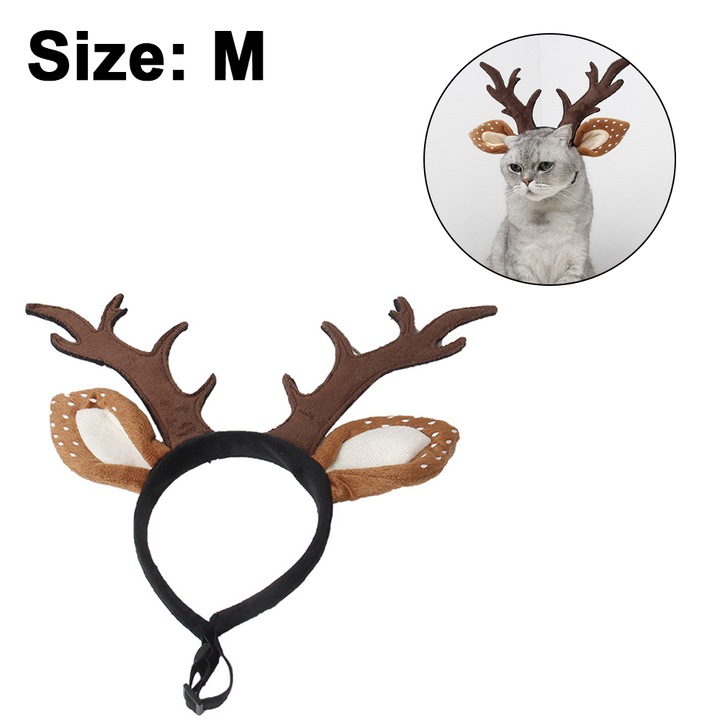 Bentita Craciun pentru animale, coarne de ren, maro, 30cm