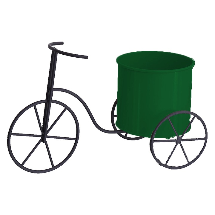 Suport pentru plante in forma de bicicleta, stil nostalgic, verde inchis, 26x16x11.7cm