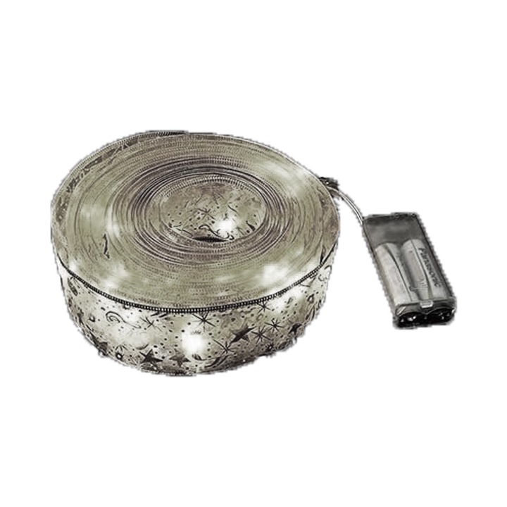 Instalatie de Craciun, PVC, 5m, 50 LED-uri, argintiu, alimentare cu baterii AA