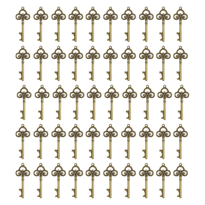 Комплект от 50 отварачки за бутилки, винтидж модел ключ, торбички от органза, Aramiu