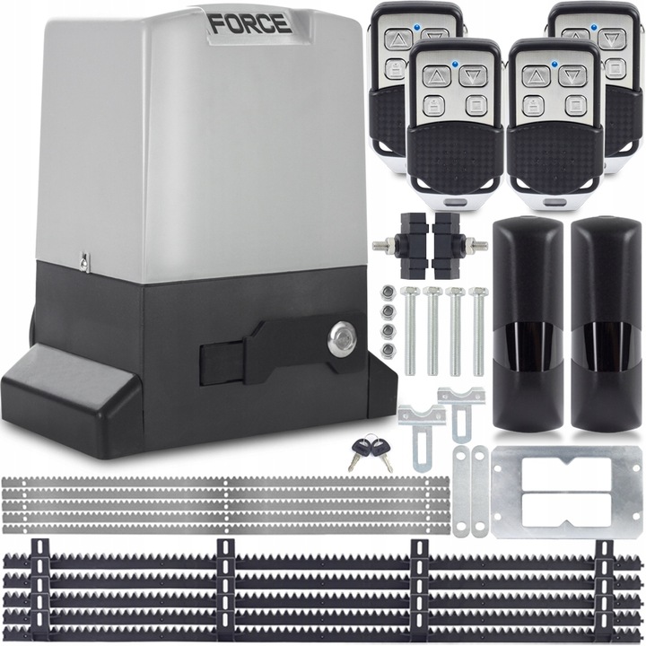 Kit drive pentru porti, Force, Inchidere automata, 4 x 4 canale, 5 x rack, Rotatie 180 grade, Gri/Negru