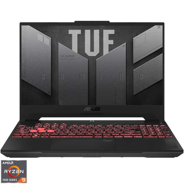 Лаптоп Gaming ASUS TUF A15 FA507XI, AMD Ryzen™ 9 7940HS, 15.6", Full HD, 144Hz, 16GB, 512GB SSD, NVIDIA® GeForce® RTX™ 4070 8GB, No OS, Jaeger Gray