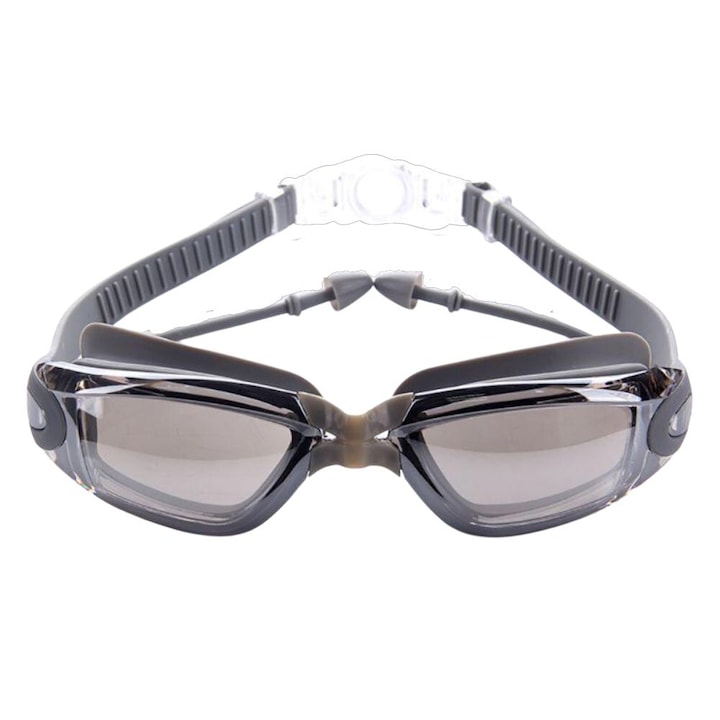 Очила за плуване, интегрирана система за тапи за уши, UV защита, против замъгляване и висока видимост, регулируема еластична каишка - удобен и високоефективен дизайн за подводно изследване, сребристо