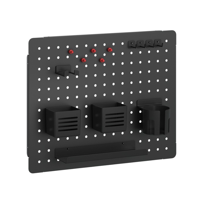 Organizator de perete cu perforare, 520 x 420 x 108 mm, Negru