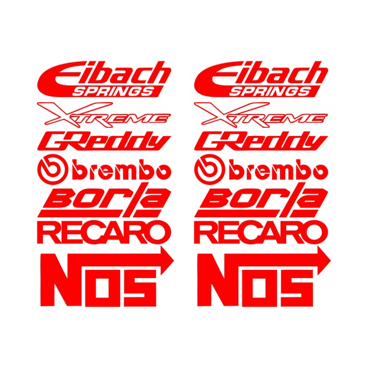 Set 14 stickere auto cu diverse logo, 50cm x 20cm, rosu