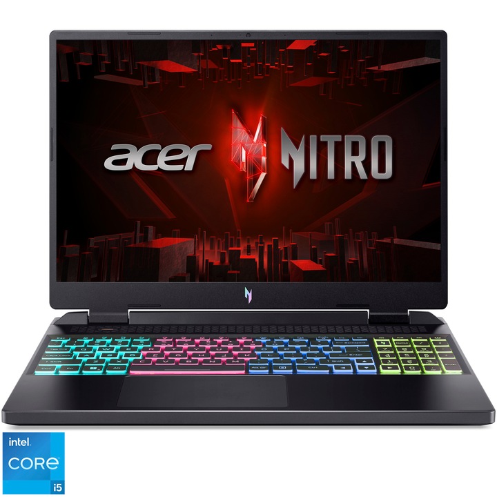 Acer Nitro AN16-51-573N16" WUXGA IPS 165Hz Gamer laptop, Intel® Core™ i5-13500H, 8GB, 512GB SSD, NVIDIA® GeForce® RTX 4050 6GB, Magyar billentyűzet, Fekete