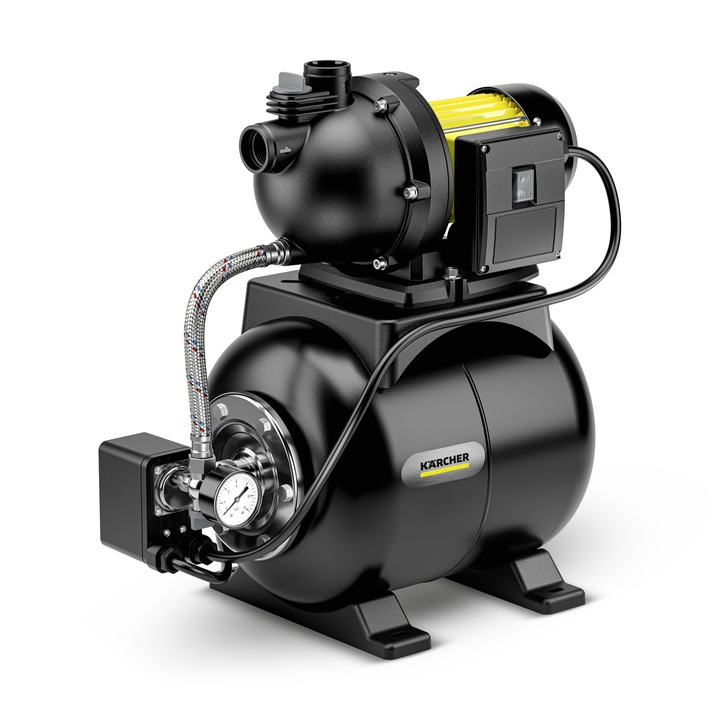 Хидрофор Karcher BP 3200 Home, 600 W, Резервоар 19 л, Дебит 3200 л/ч, Налягане 3,6 бара, Работно налягане 1,5 - 2,8 бара, Височина на изпомпване 36 м, Височина на засмукване 8 м, 2 x G1 адаптер за свързване на помпи