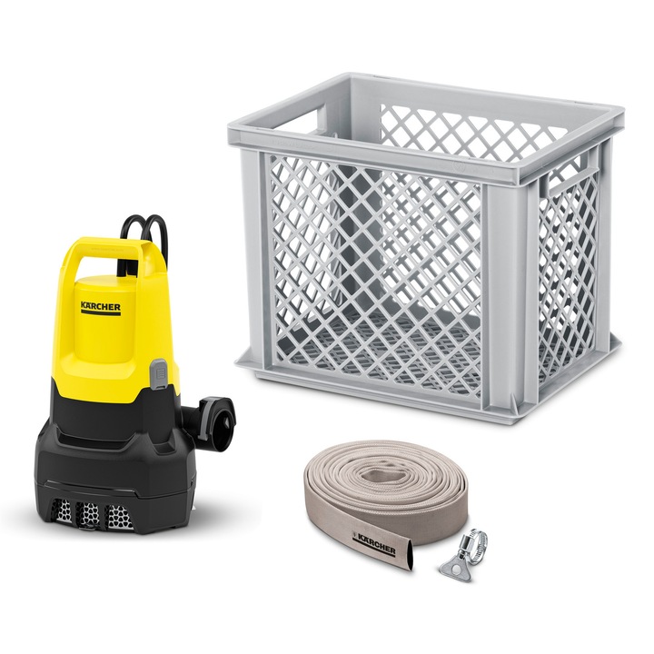 Pompa submersibila cu plutitor apa murdara Karcher SP 22000 Flood Box, 750 W, debit maxim 22000 l/h, inaltime pompare 8 m, adancime scufundare 7 m, cutie de transport cu sita, furtun de refulare 10 m