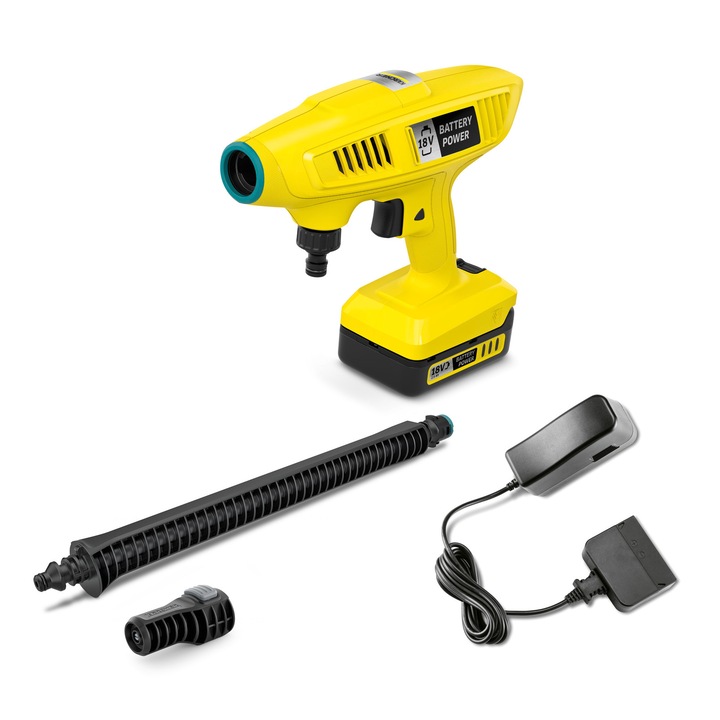 Водоструйка Karcher KHB 4-18 Battery Set, 18 V 2.5 Ah, Налягане 21 бара, Дебит 170 л/ч, Батерия 18 V 2.5 Ah, Зарядно устройство