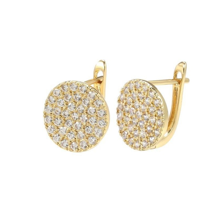 Cercei aurii, rotunzi, cu pietre din zirconiu, Gylla C13, Pursehuit