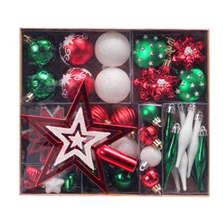 Set 58 Globuri Craciun, plastic, multicolor