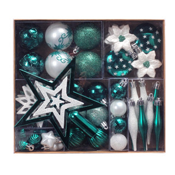 Set 58 globuri Craciun, Plastic, Verde/Alb