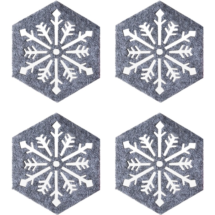 Italtartók, 4 db-os készlet, Jormftte, hópelyhek, 10x10x0.5cm, karácsonyi dekorációk