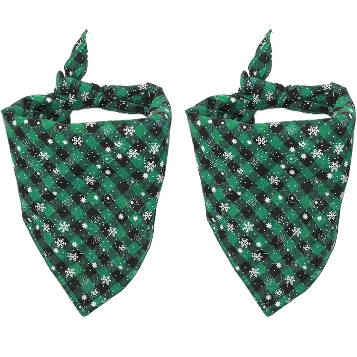 Bavete de Craciun pentru caini si pisici, set de 2 bandane, din flanel, in carouri, cu model Buffalo, forma 4
