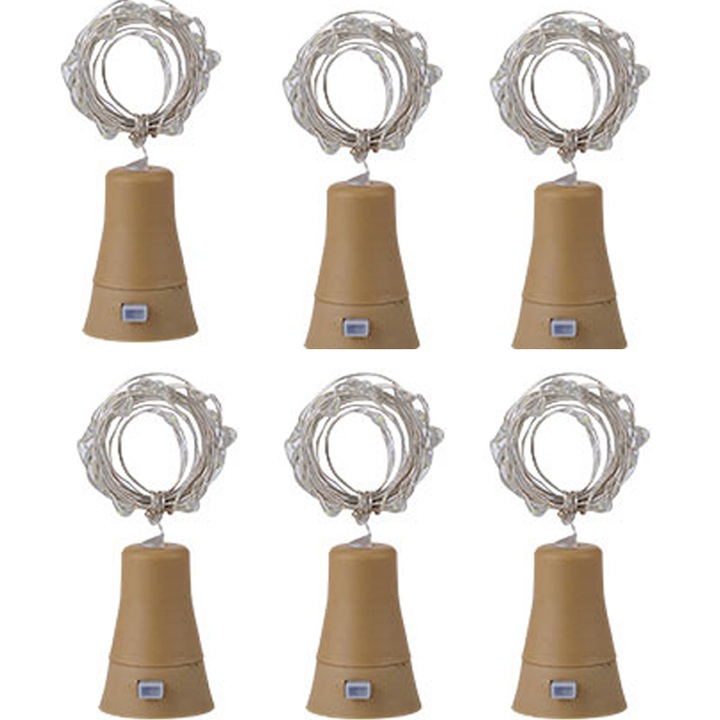 Set 6 ghirlande solare pentru sticle de vin, 20 LED, lumina galbena, 2 m, alb