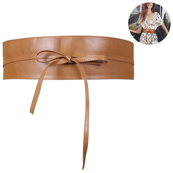 Női öv, Jormftte, műbőr, 220x6,5cm, tevezöld