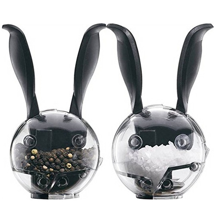 Set rasnite condimente Enforose, sticla, ceramica, negru, 2 bucati