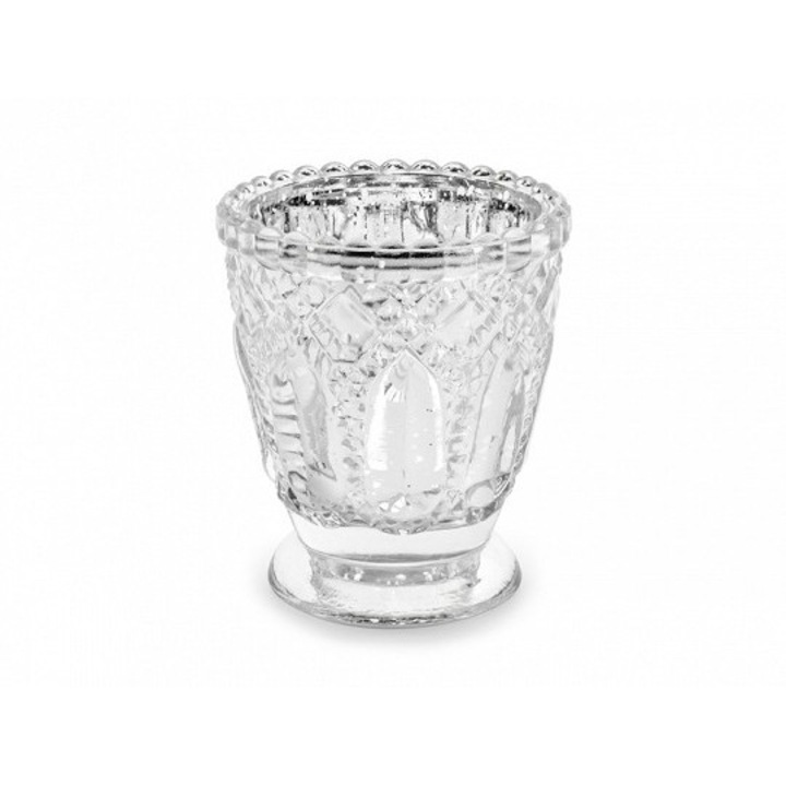 Suport de lumanare din sticla argintie stralucitor, stralucitor