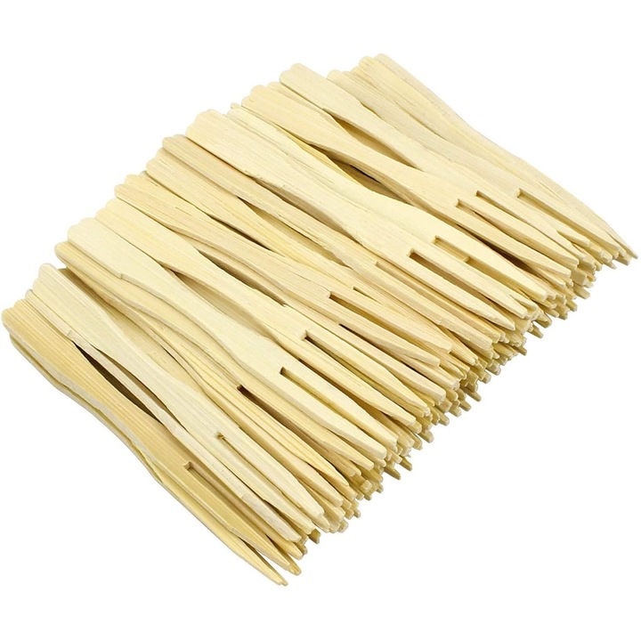 Set bete tip furculita pentru aperitiv, Lemn, 100% ecologic si biodegradabil, 9, cm, 100 buc