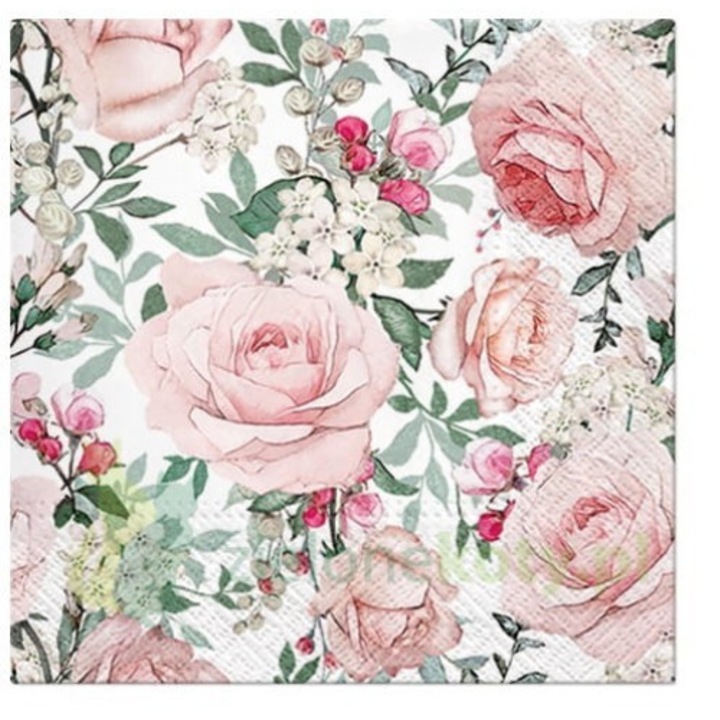 Set 20 servetele de unica folosinta, Paw, Model trandafiri, 33x33 cm, Multicolor
