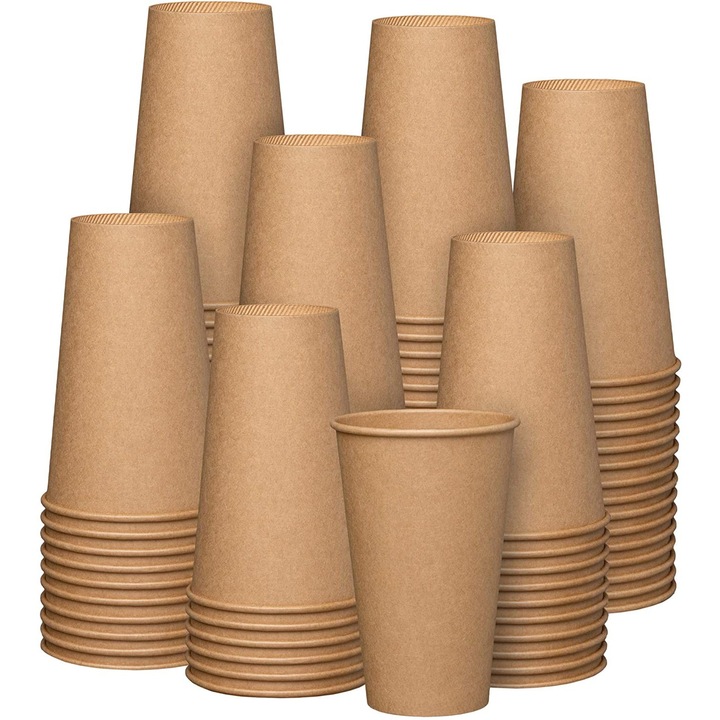 Pahare de hartie de unica folosinta pentru cafea/ceai, Papstar, maro, 400 ml