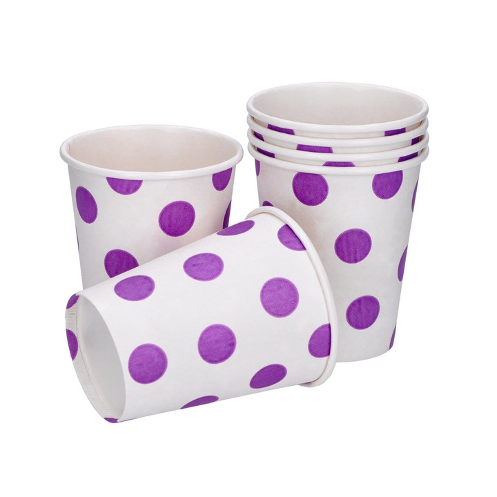 6 db-os pohár készlet, Godan, Papír, 250 ml, Fehér/lila