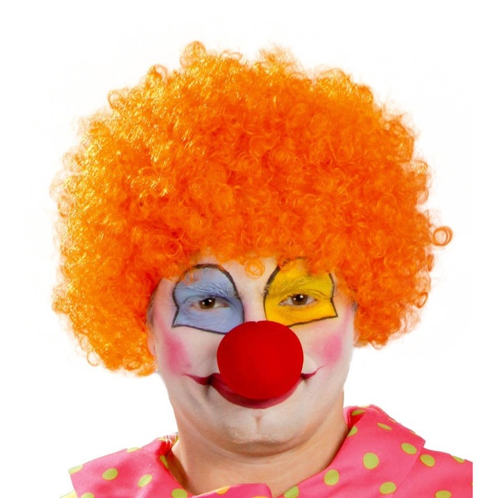 Peruca afro de clovn, Guirca, Par sintetic, Aspect realist, Portocaliu