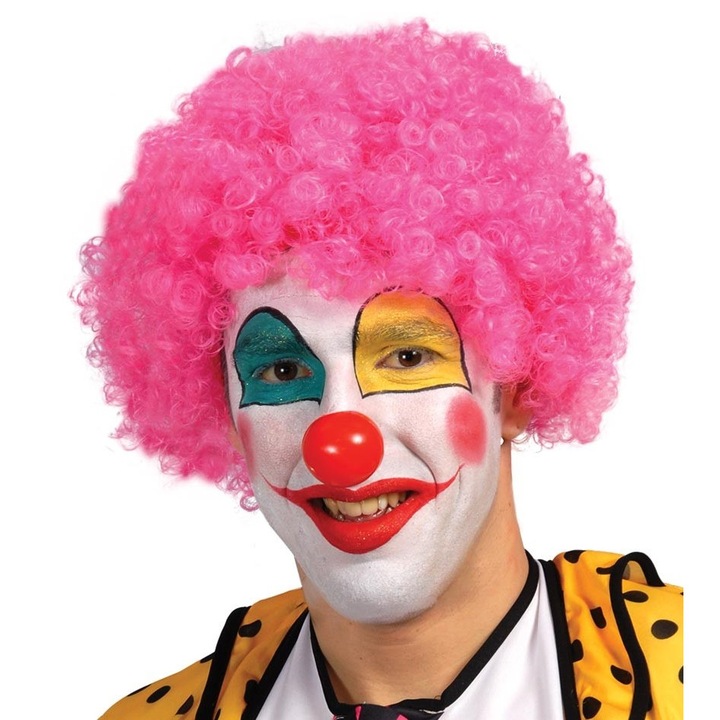 Peruca afro clown Guirca, sintetica, roz