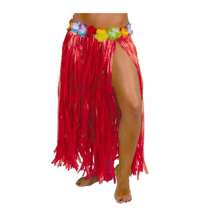 Fusta hawaiana cu flori, Guirca, 75 cm, Rosu