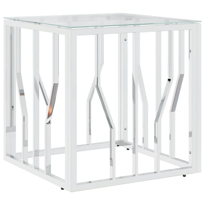 Маса за кафе, Zakito Europe, Неръждаема стомана/Безопасно стъкло, 50x50x50см, Сребрист