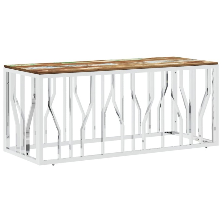 Маса за кафе vidaXL, Неръждаема стомана и регенерирано дърво масив, 110 x 45 x 45 см, 15.53 Kg