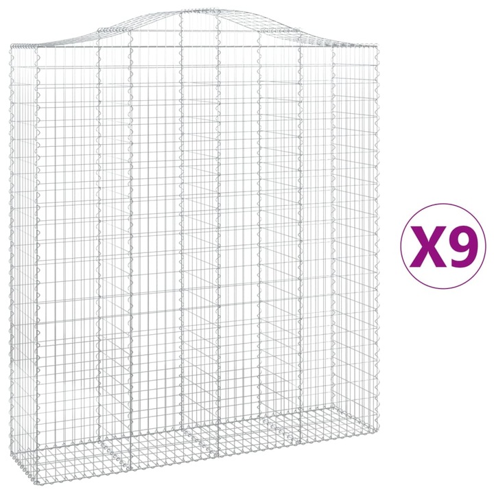 Set cosuri gabion arcuite vidaXL, 9 buc, 200x50x220/240cm, fier galvanizat 43.95 kg 3145773
