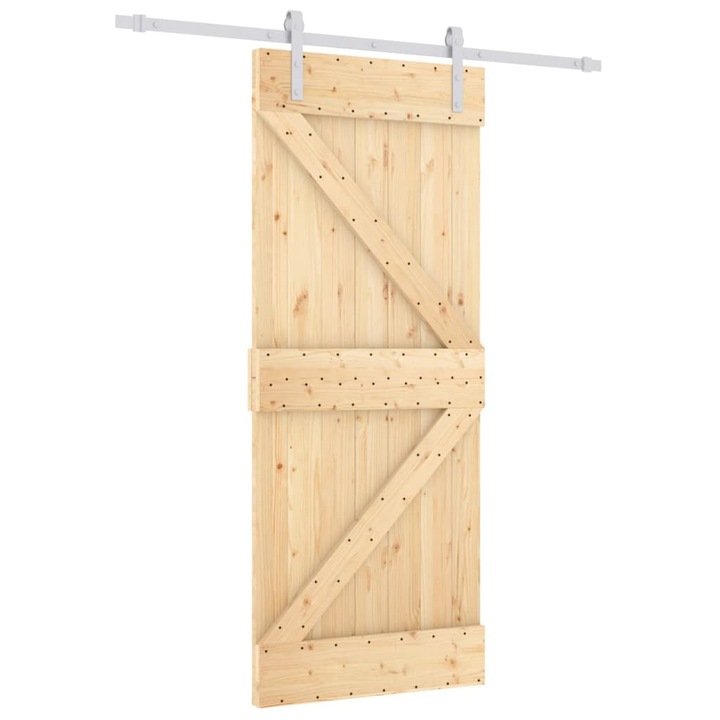 Usa glisanta cu set de feronerie vidaXL, 80x210 cm, lemn masiv de pin, 29.86 Kg
