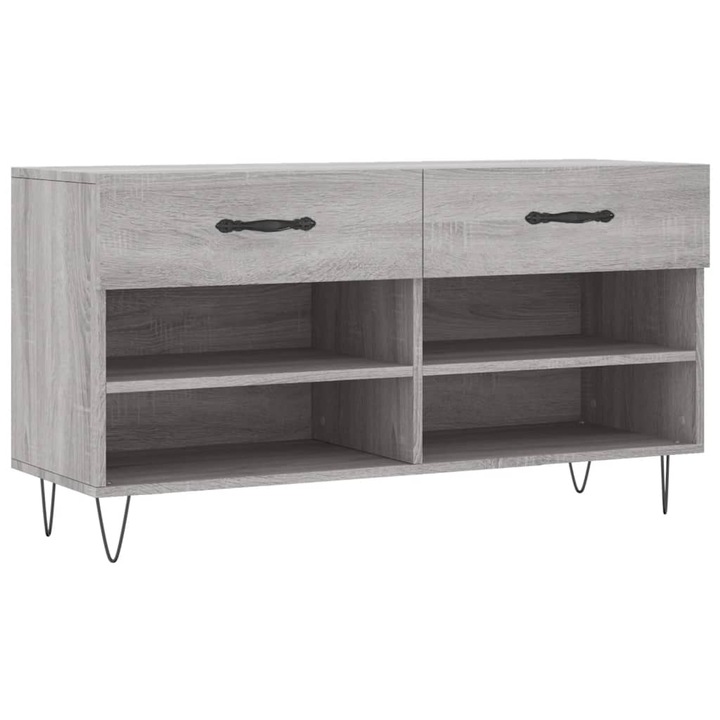Banca de pantofar vidaXL, gri sonoma, 102 x 35 x 55 cm, lemn prelucrat, 21.1 Kg