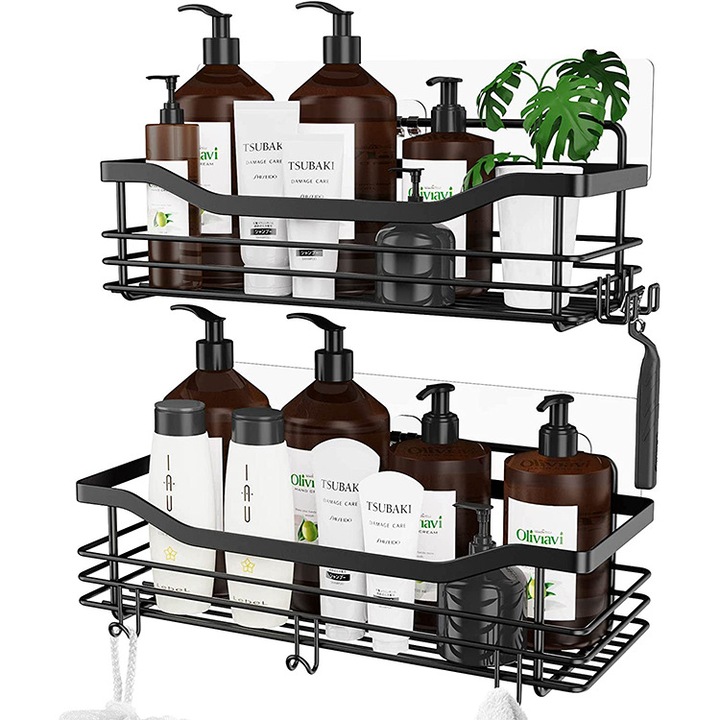 2 részes fürdőszobai állvány, Golxmse, rozsdamentes acél, fekete/ezüst, 32x12x9cm