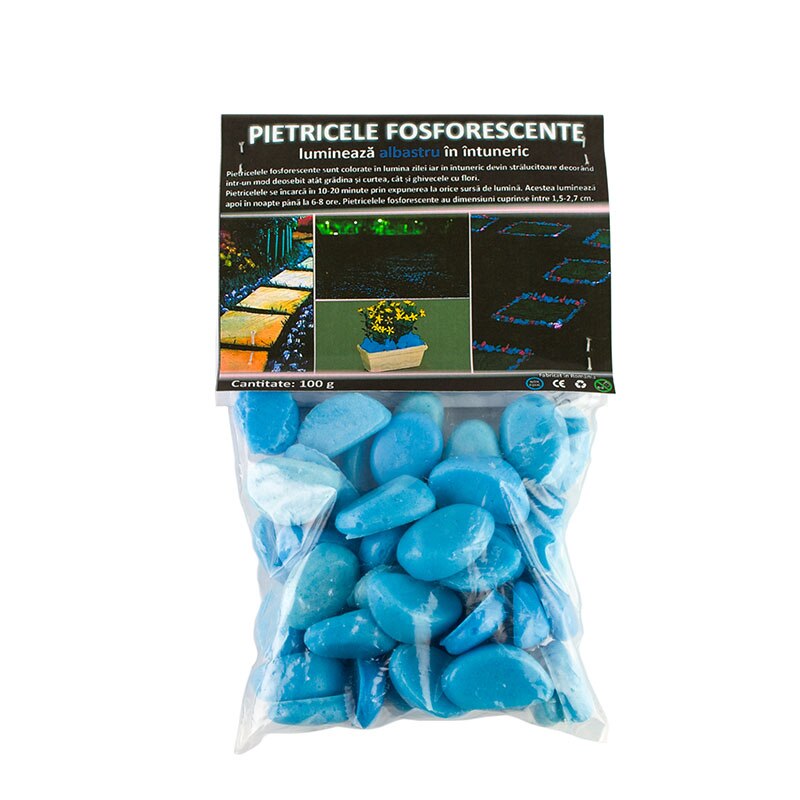 Pietricele decorative fosforescente albastre care lumineaza albastru, ProCart®, 100 g