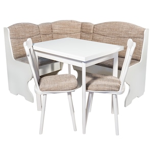 Set masa de 6 scaune albe, 155-235 cm, din lemn - eMAG.ro