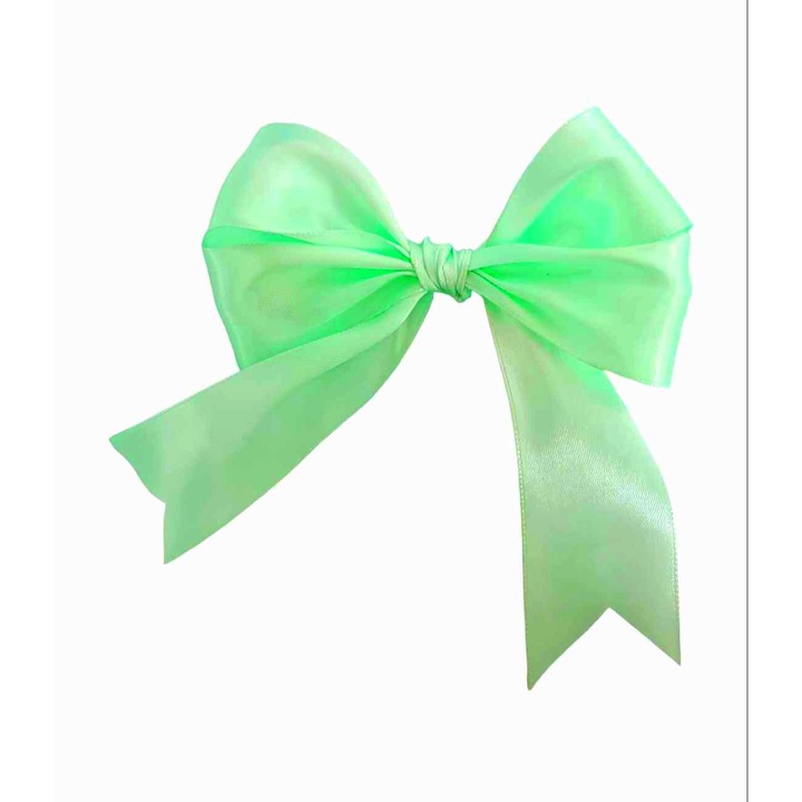 Set 10 fundite din panglica satinata, pentru decor, verde deschis transparent, 12 cm